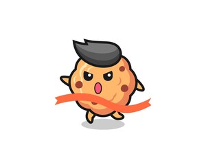 Obraz premium cute chocolate chip cookie illustration is reaching the finish