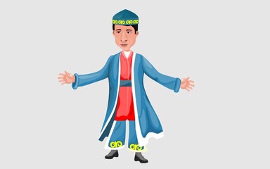 Man in traditional kazakh dress, cartoon vector illustration