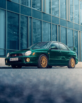 Warsaw, Poland. 06.06.2021-Subaru Impreza WRX STI BUGEYE on street of a Warsaw