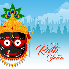 Lord Jagannath Puri Odisha God Rathyatra Festival. God wearing mask Jagannatha, Balbhadra and Subhadra. 
