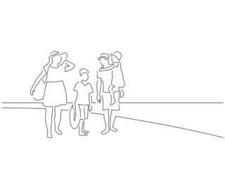 Family on holidays line drawing, vector illustration design. Summer collection.