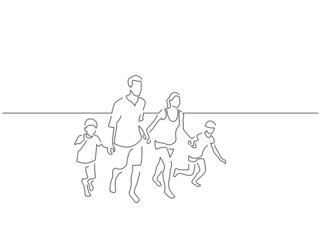 Family on holidays line drawing, vector illustration design. Summer collection.