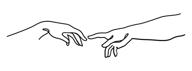 Two hand Adam and god continuous line art vector - obrazy, fototapety, plakaty