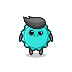 the mascot of the bottle cap with sceptical face