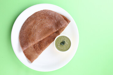 Ragi Dosa or finger millet grain. with mint chutney, SouthIndian healthy breakfast