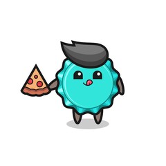 cute bottle cap cartoon eating pizza
