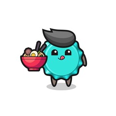 cute bottle cap character eating noodles