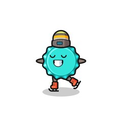 bottle cap cartoon as an ice skating player doing perform