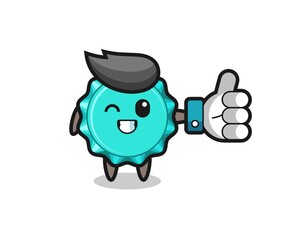 cute bottle cap with social media thumbs up symbol
