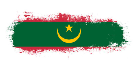 Stain brush stroke flag of Mauritania country with abstract banner concept background