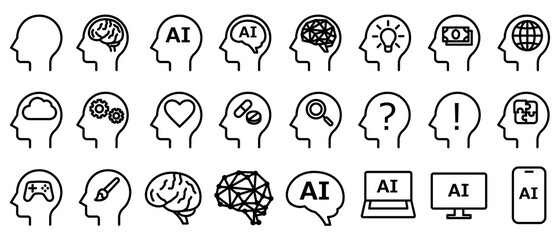 Brain, artificial intelligence, thinking icon 頭脳、AI、思考のアイコン