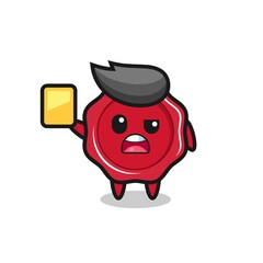 cartoon sealing wax character as a football referee giving a yellow card