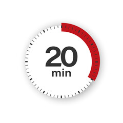 20 minutes timer. Stopwatch symbol in flat style. Editable isolated vector illustration.	