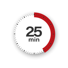 25 minutes timer. Stopwatch symbol in flat style. Editable isolated vector illustration.	
