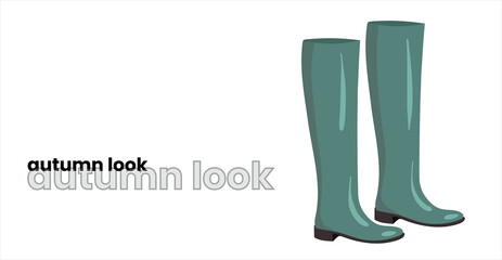 rubber boots in a fashionable mint color, isolated on a white background. Green rubber boots. Fashionable autumn look. Illustration for a fashion magazine with clothes. vector