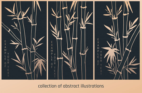 collection of abstract illustration with bamboo in black and gold palette