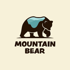 Bear Silhouette with Mountain on Its Body Logo Design Template. Suitable for hunting outdoor camping adventure sports zoo corporate community business brand in vintage retro hipster style logo design