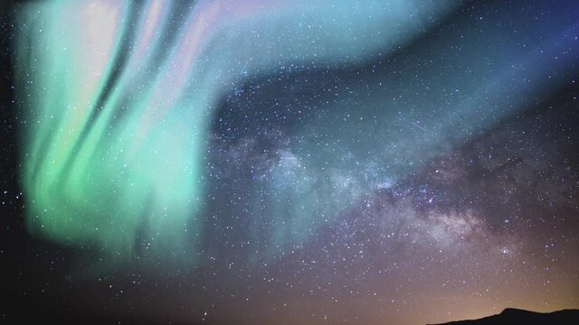 Aurora and Milky Way In Spring Sky