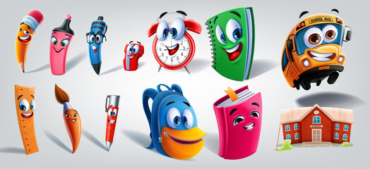set of cartoon characters for back to school