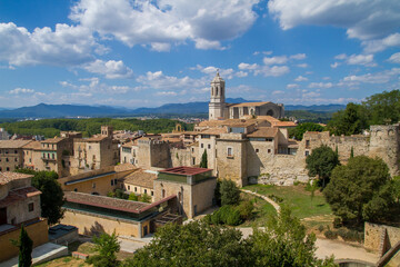 Fototapeta na wymiar Historic center of Girona. Saint Mary's Cathedral and the City Walls.