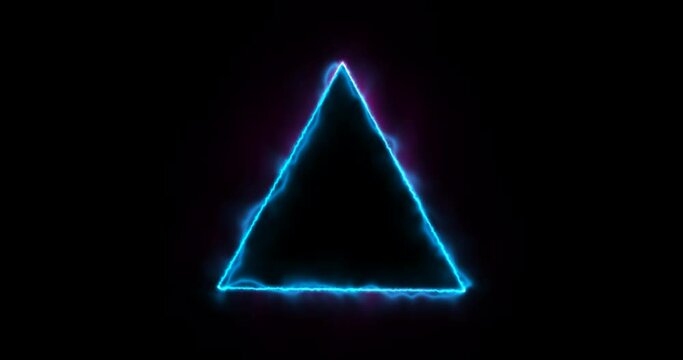 The blue energy triangle burns with purple fire. Neon energy. Beautiful, decorative, abstract screensaver.