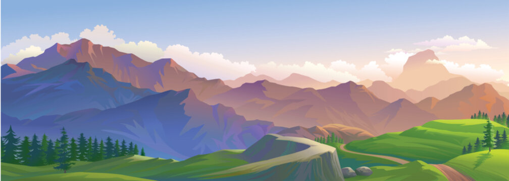 The dawn of the big mountains touching the skies above the clouds.