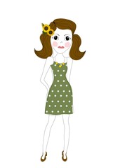 Pretty girl with sunflowers in her hair. Photography combined with drawing