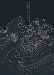 vector black and gold abstract illustration with waves storm in japanese style