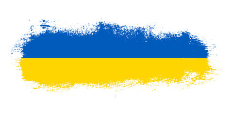 Stain brush stroke flag of Ukraine country with abstract banner concept background
