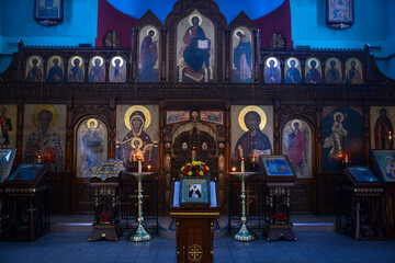 MURMANSK, RUSSIA - FEBRUARY 10, 2021: View inside of Savior on Waters Church