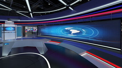 Fototapeta na wymiar Virtual TV Studio News Set. Green screen background. 3d Rendering.Virtual set studio for chroma footage. wherever you want it, With a simple setup, a few square feet of space, and Virtual Set. you c