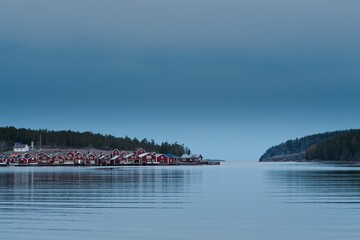 View of the bay at Norrfällsviken just before sunset - 438963347