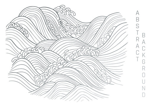 vector white  and silver abstract illustration with stylized waves in japanese style