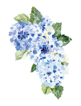 Watercolor dusty blue hydrangea bouquet. Watercolor boho floral border.  Wedding template with blue flowers. Cards for baby shower, mothers day, birtday, bridal shower, wedding
