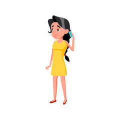 sad girl talking with boss on phone cartoon vector. sad girl talking with boss on phone character. isolated flat cartoon illustration
