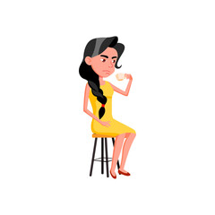 serious young girl drinking coffee on cafe terrace cartoon vector. serious young girl drinking coffee on cafe terrace character. isolated flat cartoon illustration