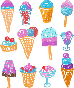 Vector image of sketches various tasty ice cream