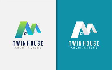 Twin House Logo Design. Modern Building and Architecture Logo Illustration.