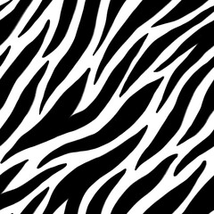 Fototapeta na wymiar Seamless pattern with abstract black strokes on white. Zebra animal skin imitation. Texture for print, fabric, textile, wallpaper.