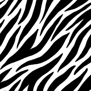 Seamless pattern with abstract black strokes on white. Zebra animal skin imitation. Texture for print, fabric, textile, wallpaper.