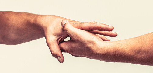 Close up help hand. Helping hand concept, support. Helping hand outstretched, isolated arm,...