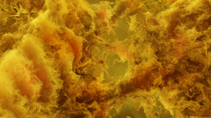 3D rendering of yellow colorful nebula and cosmic dust in a distant galaxy.
