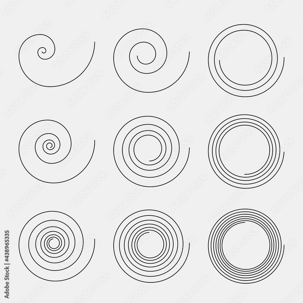 Aufkleber Swirling line creating a coil. Vector set of spirals.