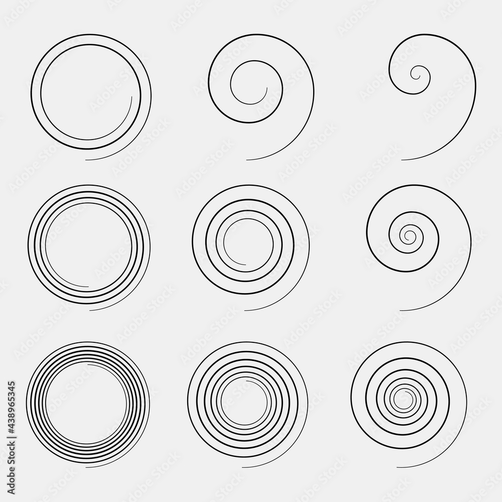 Wall mural Spirals set. Vector simple spirals. Swirling line creating a spiral.