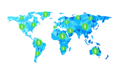 Polygonal world map with dollar sign.