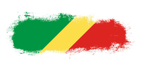 Obraz premium Stain brush stroke flag of Republic of the Congo country with abstract banner concept background