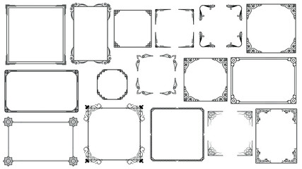 Set Black Simple Line Frame Collection Doodle Square Floral Frame Elements Vector Design Style Sketch Isolated Illustration For Banner