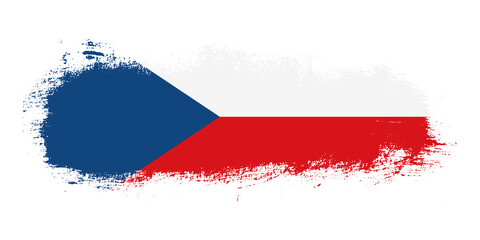 Stain brush stroke flag of Czechia country with abstract banner concept background