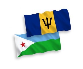 Flags of Republic of Djibouti and Barbados on a white background