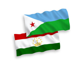 Flags of Republic of Djibouti and Tajikistan on a white background